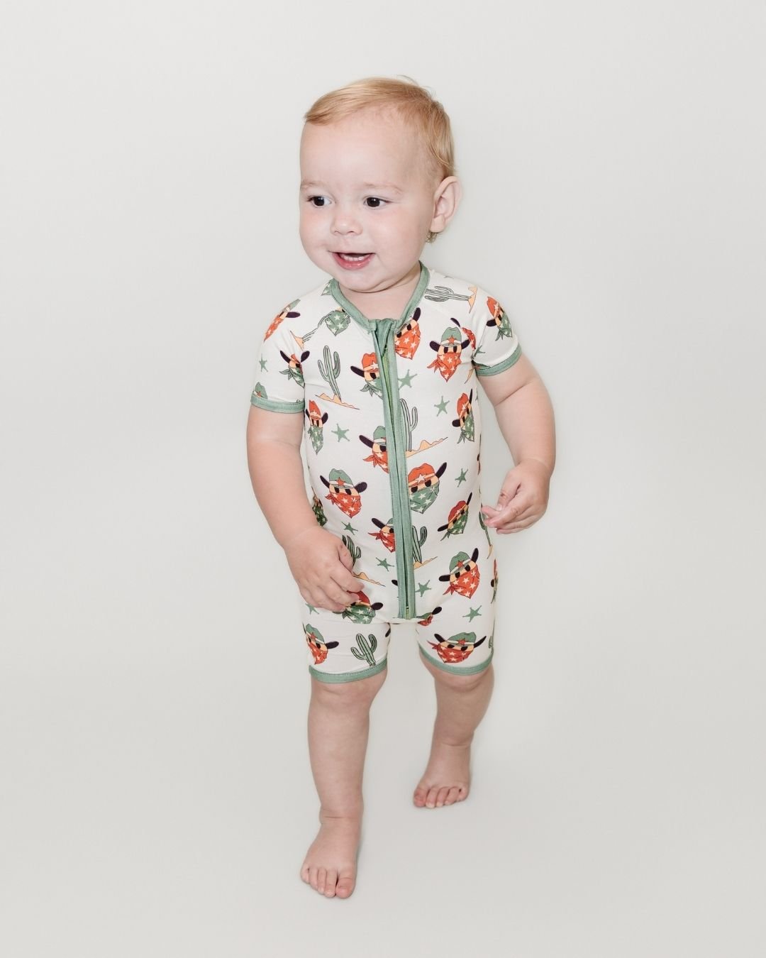 Bamboo Shorty Romper | Smiley Cowboy - Romper - LUCKY PANDA KIDS