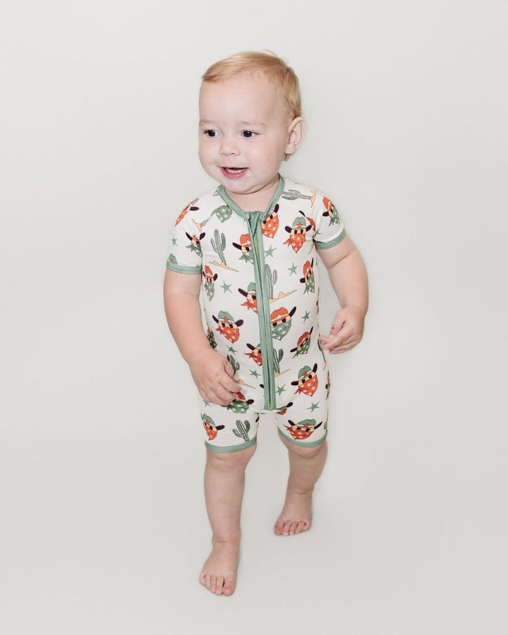 Bamboo Shorty Romper | Smiley Cowboy - Romper - LUCKY PANDA KIDS