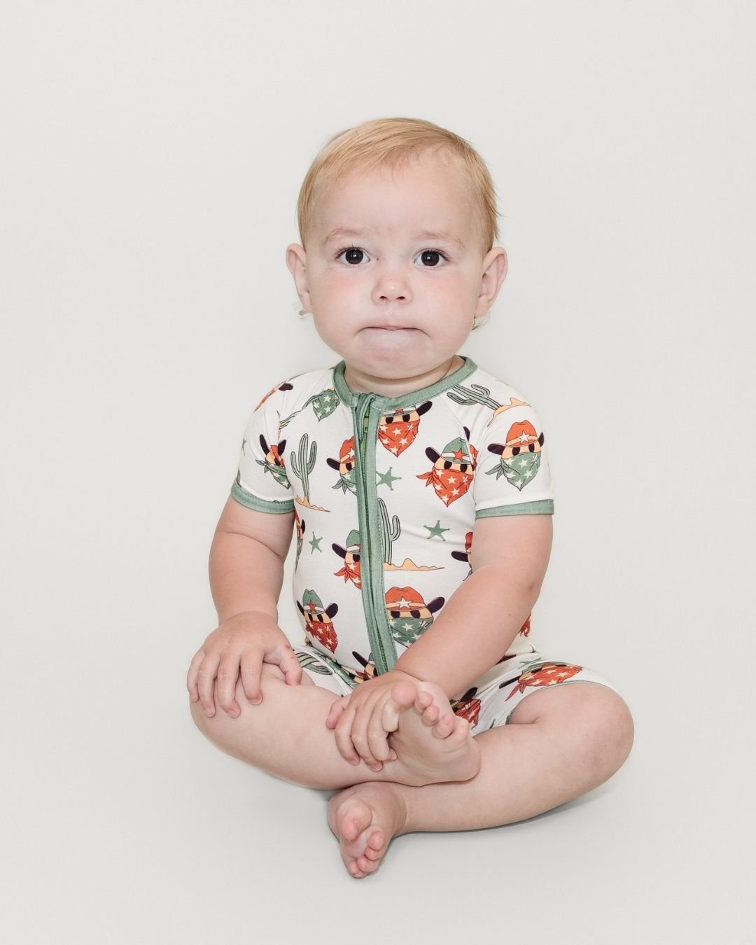 Bamboo Shorty Romper | Smiley Cowboy - Romper - LUCKY PANDA KIDS