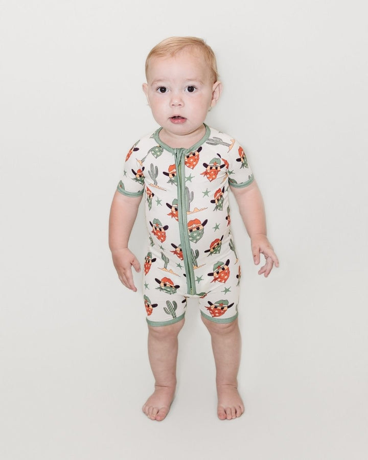 Bamboo Shorty Romper | Smiley Cowboy - Romper - LUCKY PANDA KIDS