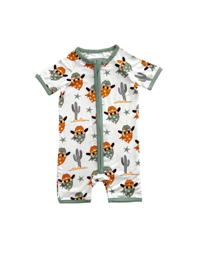 Bamboo Shorty Romper | Smiley Cowboy - Romper - LUCKY PANDA KIDS
