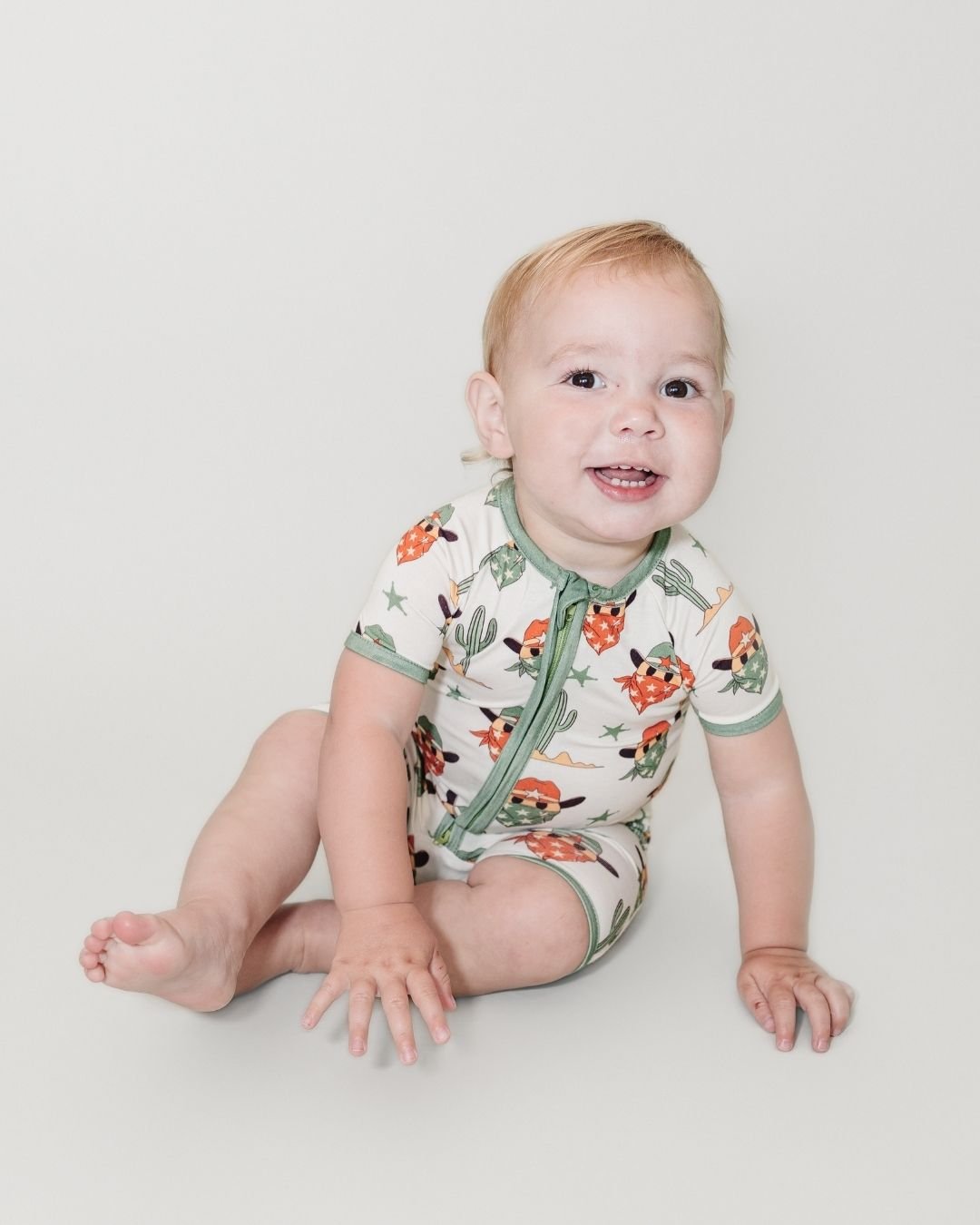 Bamboo Shorty Romper | Smiley Cowboy - Romper - LUCKY PANDA KIDS