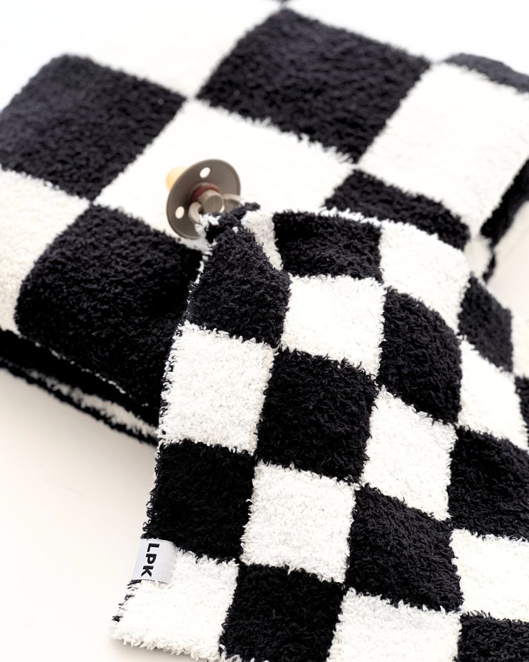 Checkered Plush Lovey | Black - Plush Blanket - LUCKY PANDA KIDS
