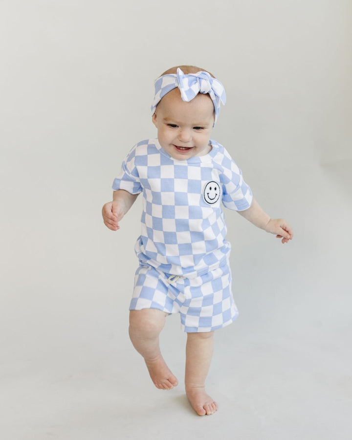Checkered Shorts Set | Blue - Shorts Set - LUCKY PANDA KIDS