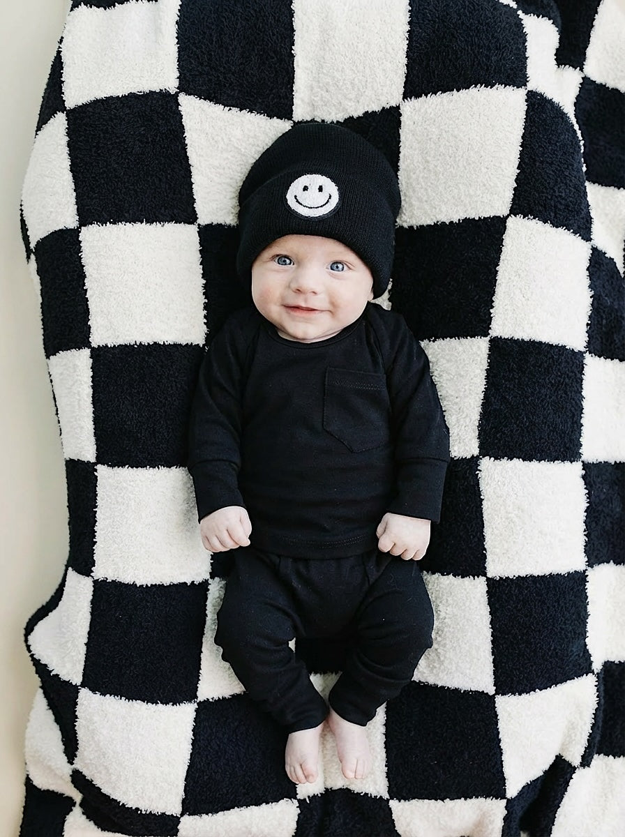 Checkered Plush Blanket | Black – LUCKY PANDA KIDS