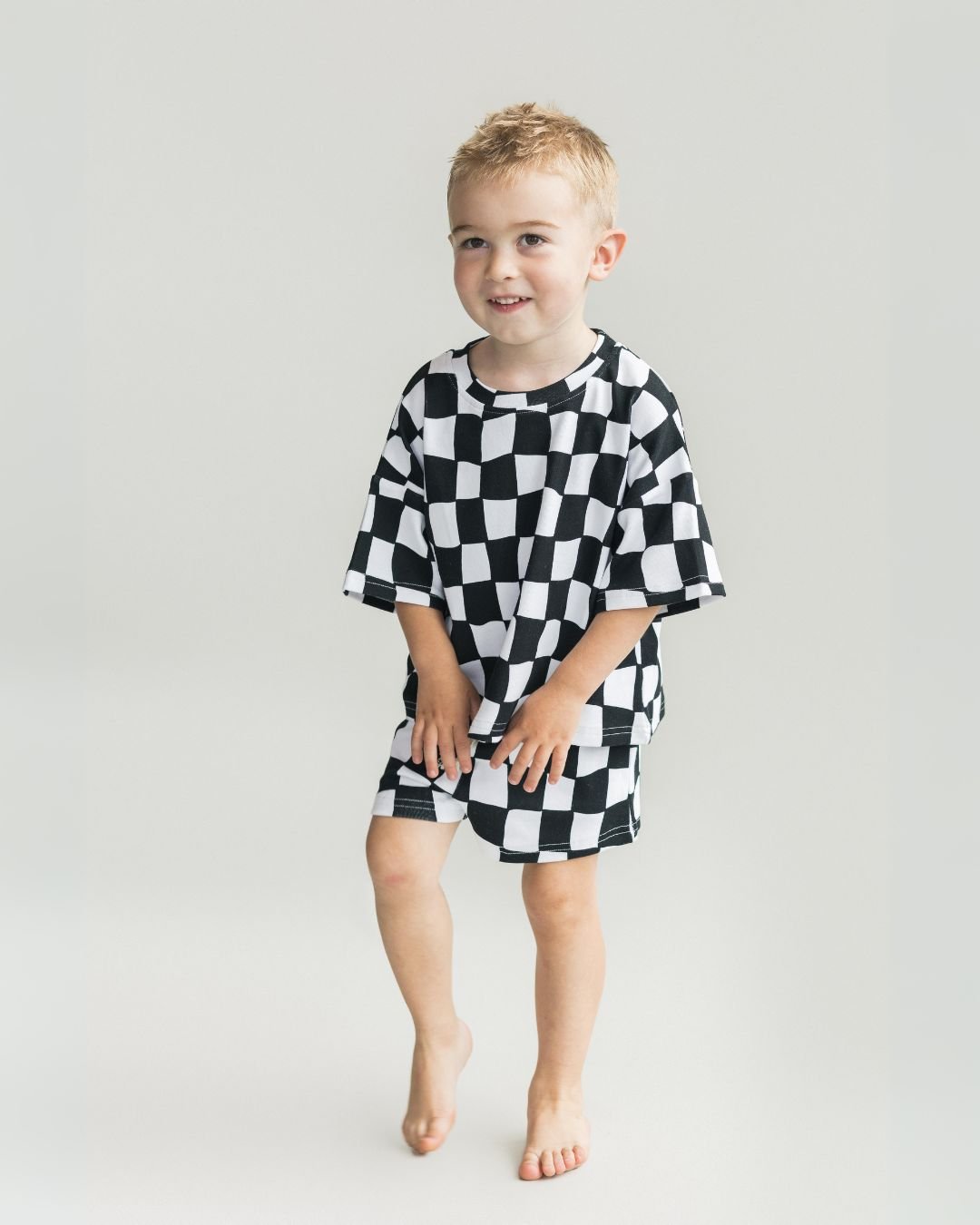 Shorts Set | Wavy Checkered - Shorts Set - LUCKY PANDA KIDS