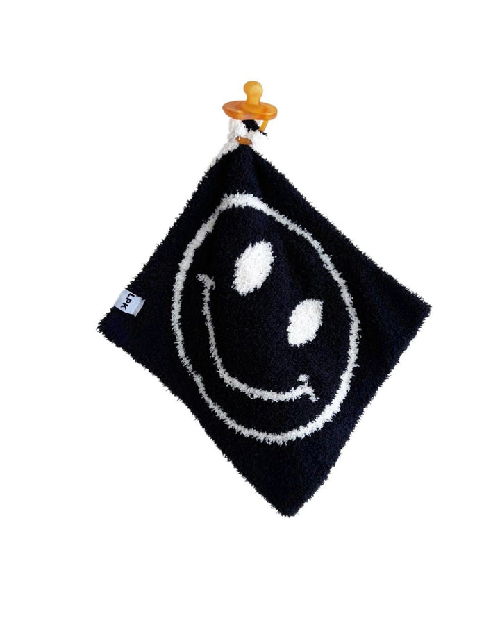 Smiley Plush Lovey | Black - Plush Blanket - LUCKY PANDA KIDS