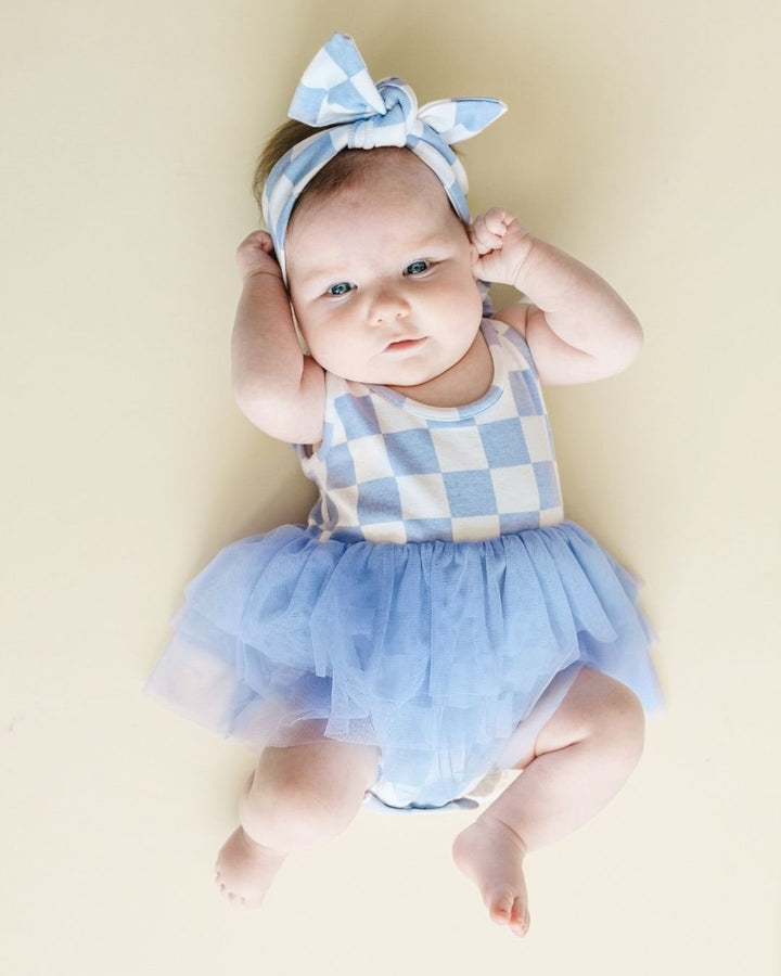 Tutu Romper | Checkered Blue - Romper - LUCKY PANDA KIDS