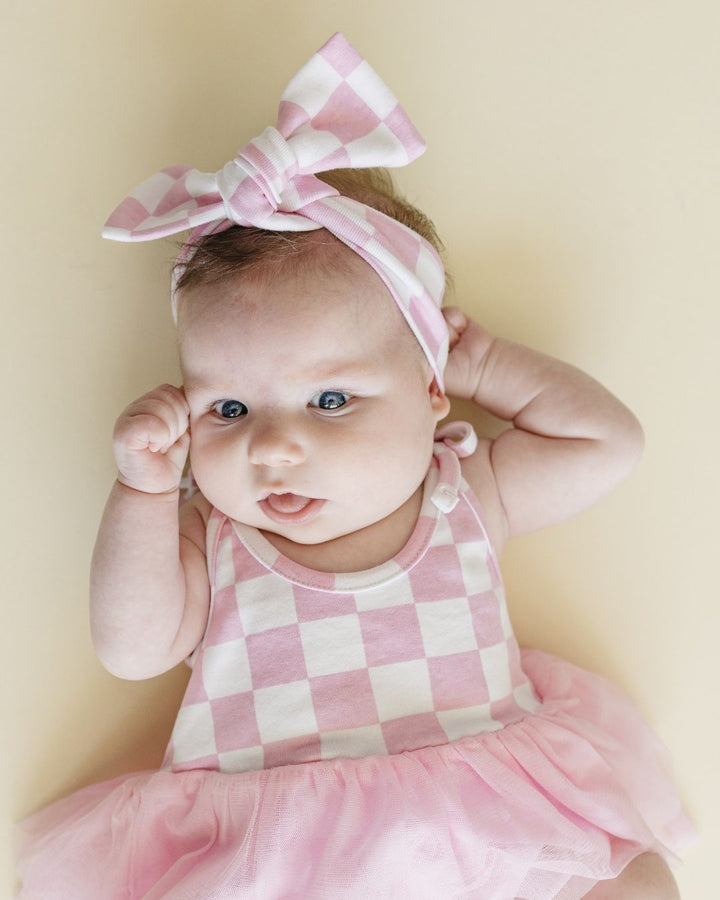 Tutu Romper | Checkered Pink - Romper - LUCKY PANDA KIDS