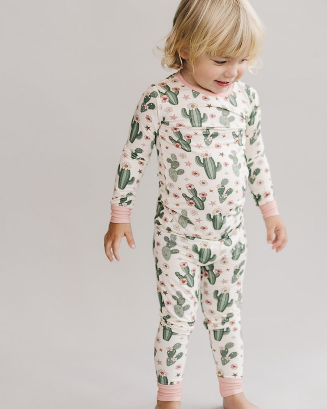 Bamboo Two Piece Set | Cactus Flowers - Romper - LUCKY PANDA KIDS