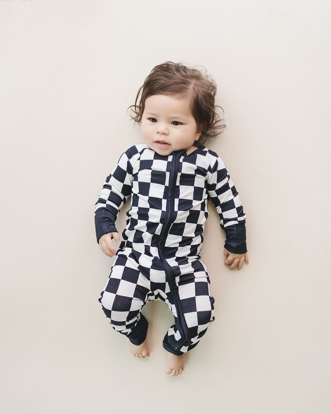 Bamboo Zip Romper | Black Checkered - Romper - LUCKY PANDA KIDS