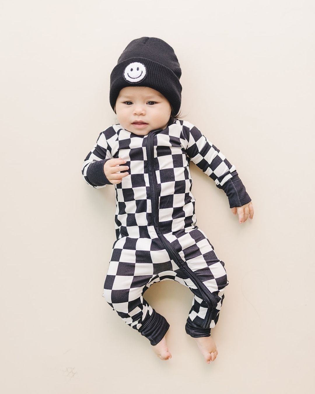Bamboo Zip Romper | Black Checkered - Romper - LUCKY PANDA KIDS