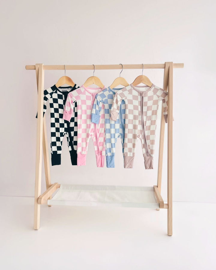 Bamboo Zip Romper | Black Checkered - Romper - LUCKY PANDA KIDS