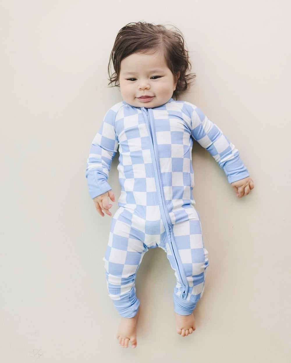 Bamboo Zip Romper | Blue Checkered - Romper - LUCKY PANDA KIDS
