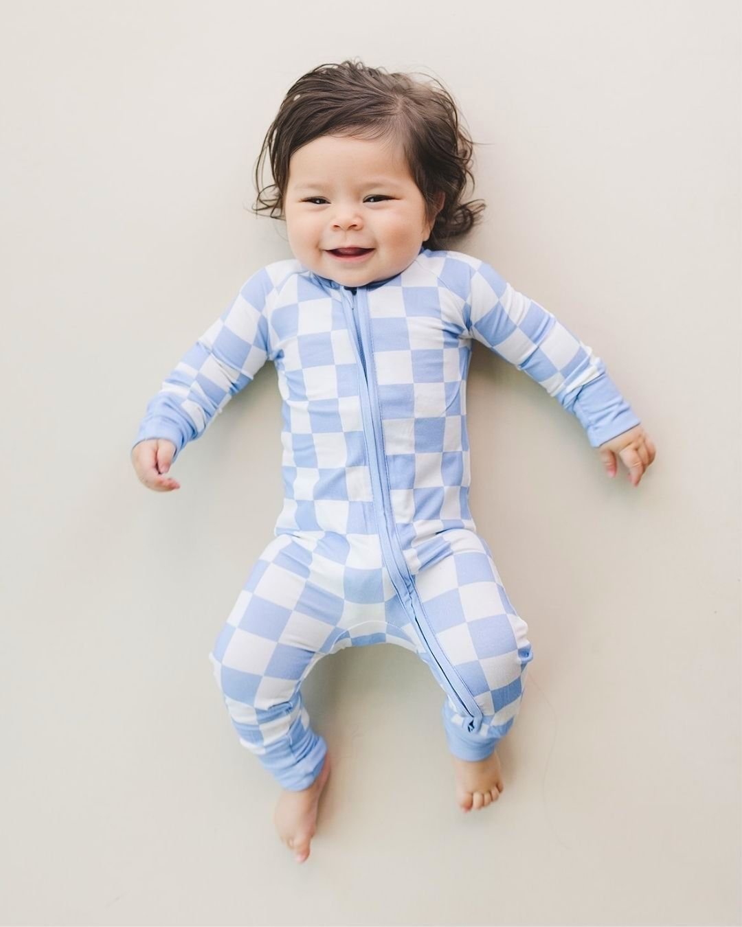 Bamboo Zip Romper | Blue Checkered - Romper - LUCKY PANDA KIDS