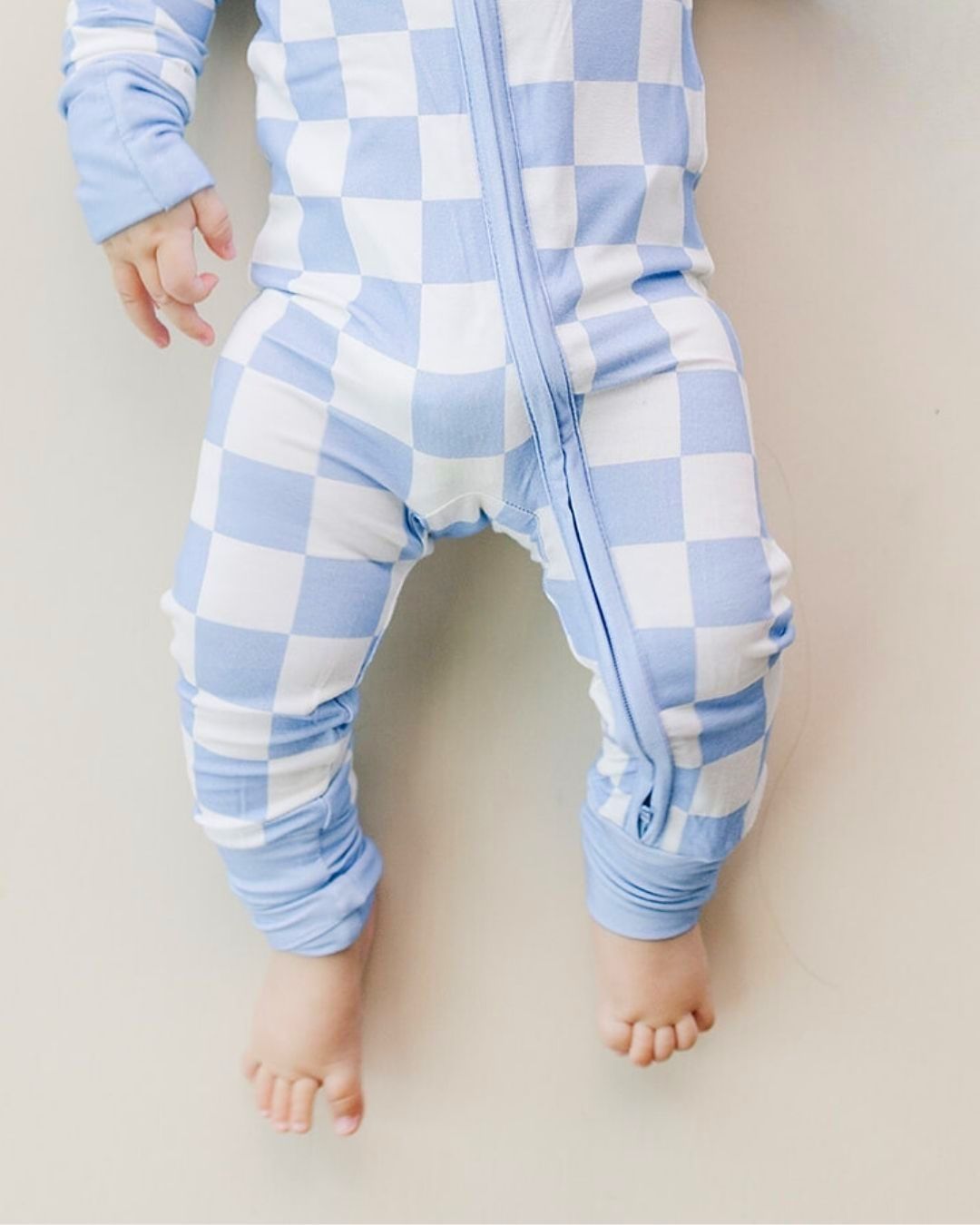 Bamboo Zip Romper | Blue Checkered - Romper - LUCKY PANDA KIDS