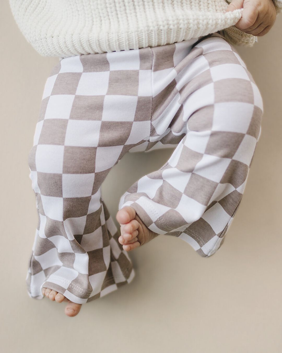 Checkered Flare Pants | Latte - Leggings - LUCKY PANDA KIDS