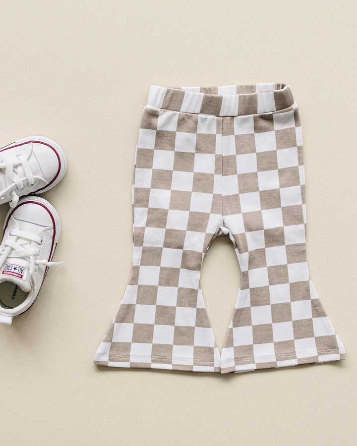 Checkered Flare Pants | Latte - Leggings - LUCKY PANDA KIDS