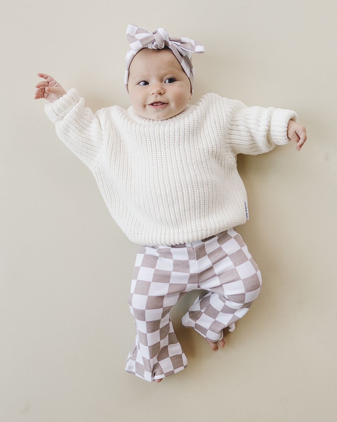 Checkered Flare Pants | Latte - Leggings - LUCKY PANDA KIDS
