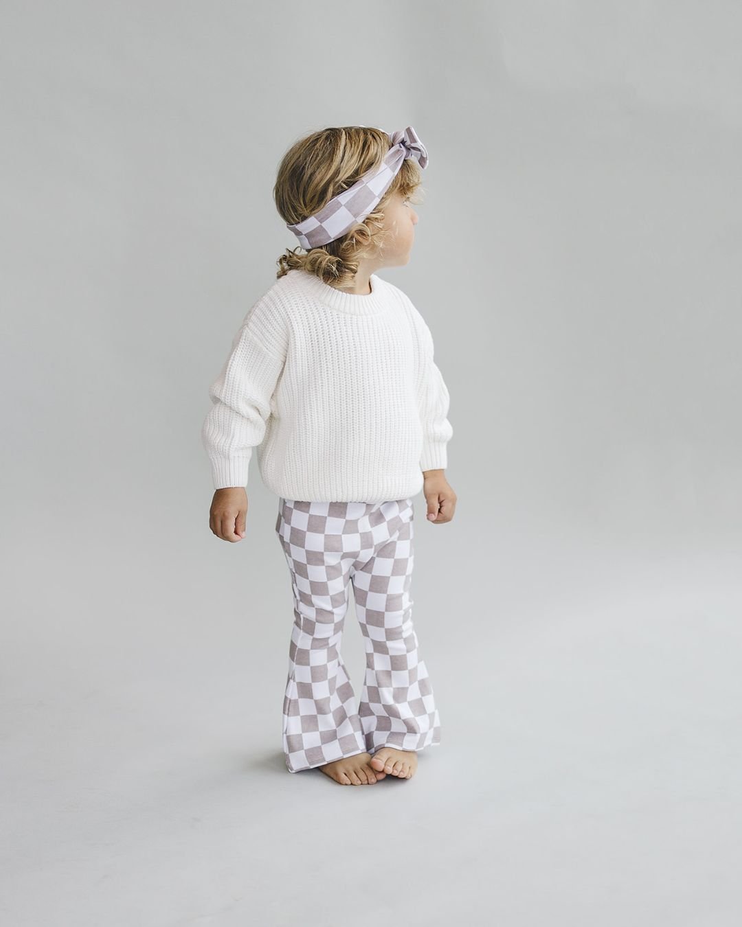 Checkered Flare Pants | Latte - Leggings - LUCKY PANDA KIDS