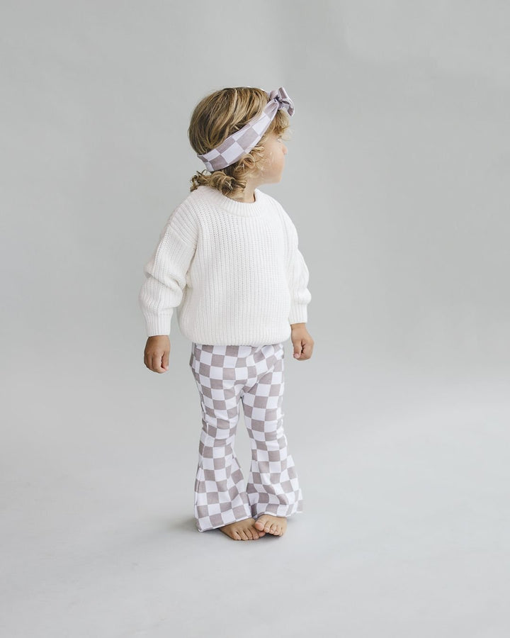 Checkered Flare Pants | Latte - Leggings - LUCKY PANDA KIDS