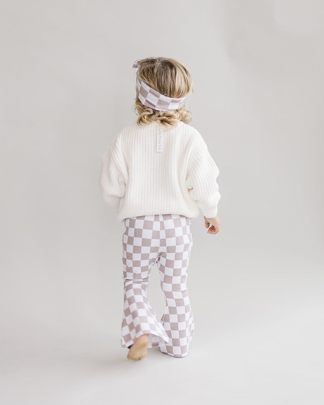 Checkered Flare Pants | Latte - Leggings - LUCKY PANDA KIDS