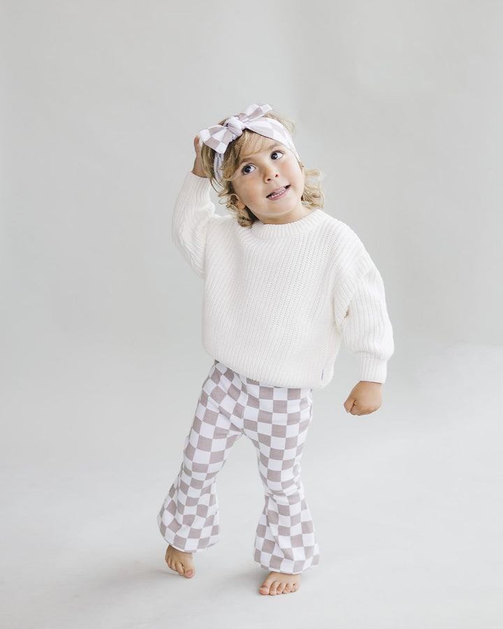 Checkered Flare Pants | Latte - Leggings - LUCKY PANDA KIDS