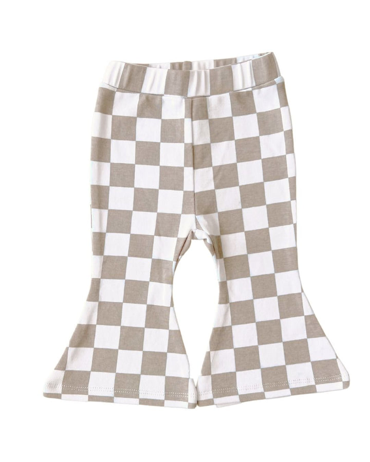 Checkered Flare Pants | Latte - Leggings - LUCKY PANDA KIDS