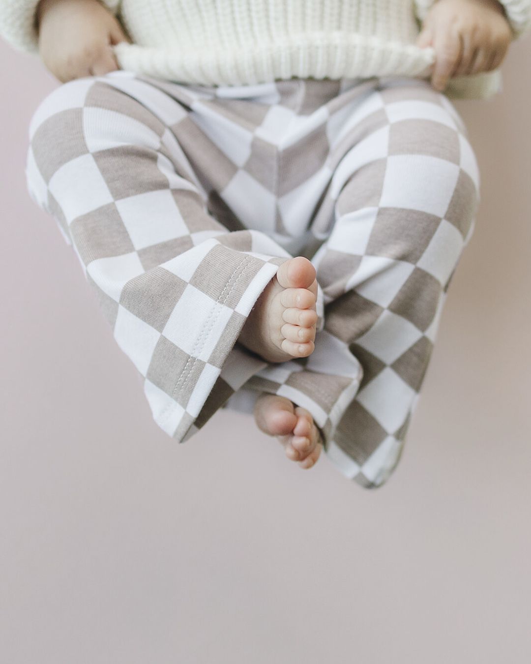 Checkered Flare Pants | Latte - Leggings - LUCKY PANDA KIDS