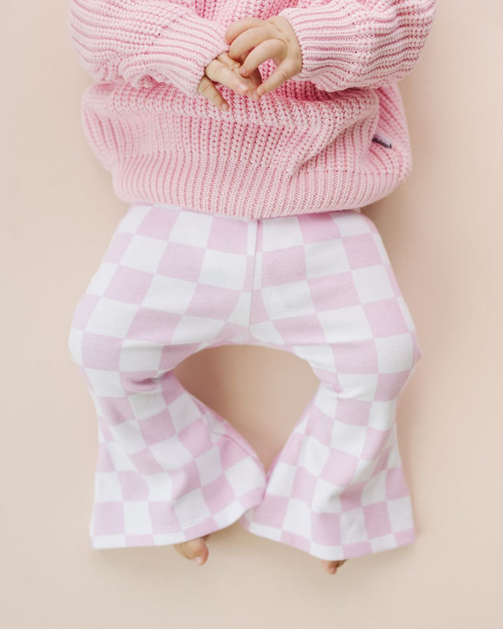 Checkered Flare Pants | Pink - Leggings - LUCKY PANDA KIDS
