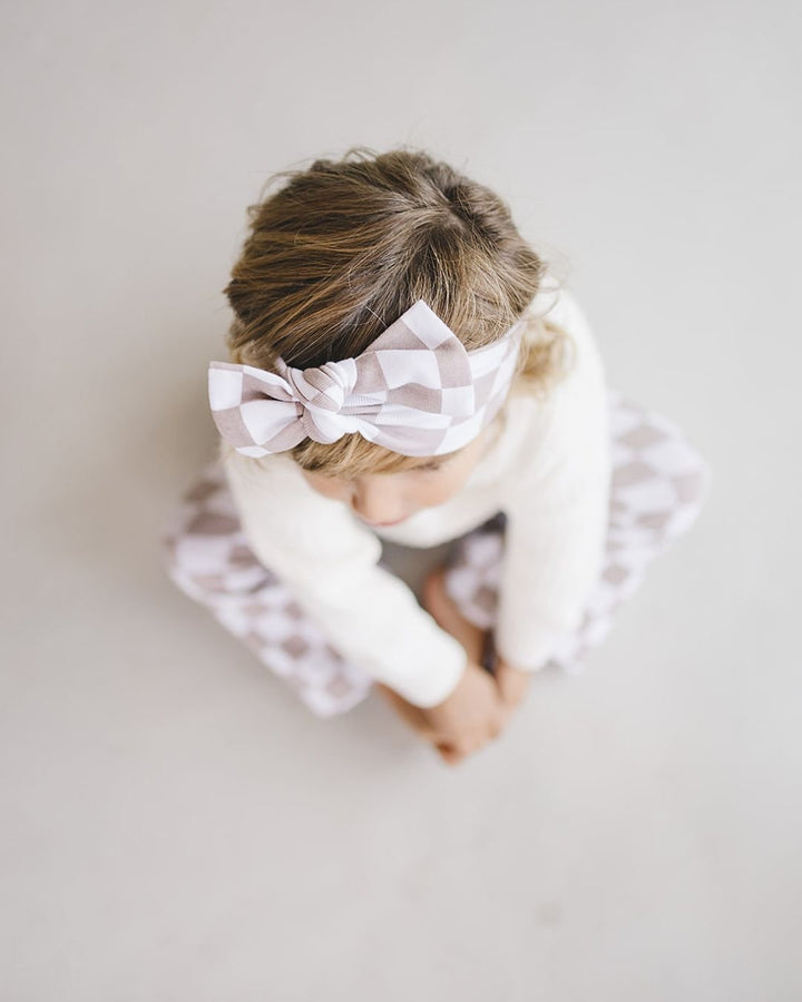 Checkered Headband | Beige - Headband - LUCKY PANDA KIDS