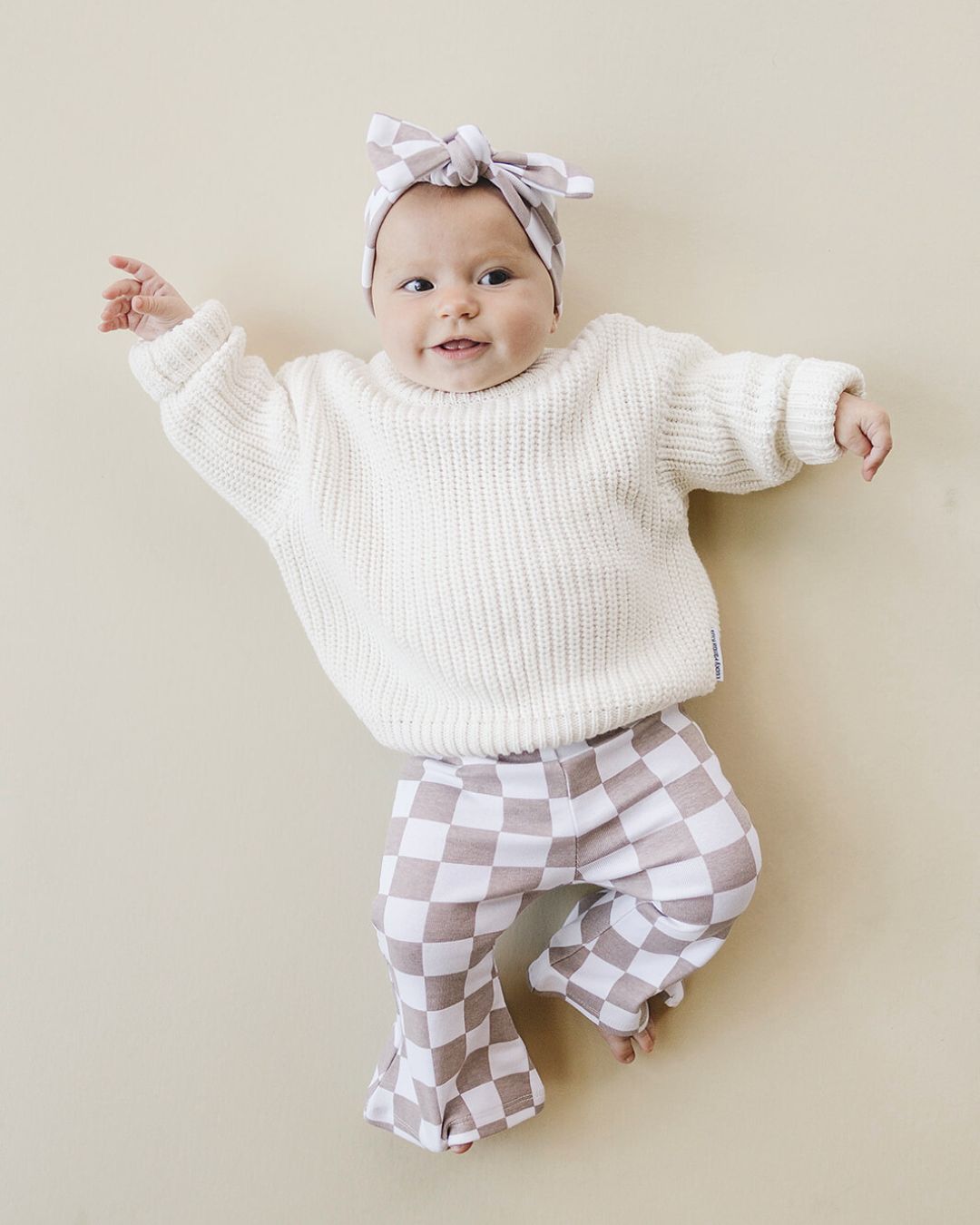 Checkered Headband | Beige - Headband - LUCKY PANDA KIDS