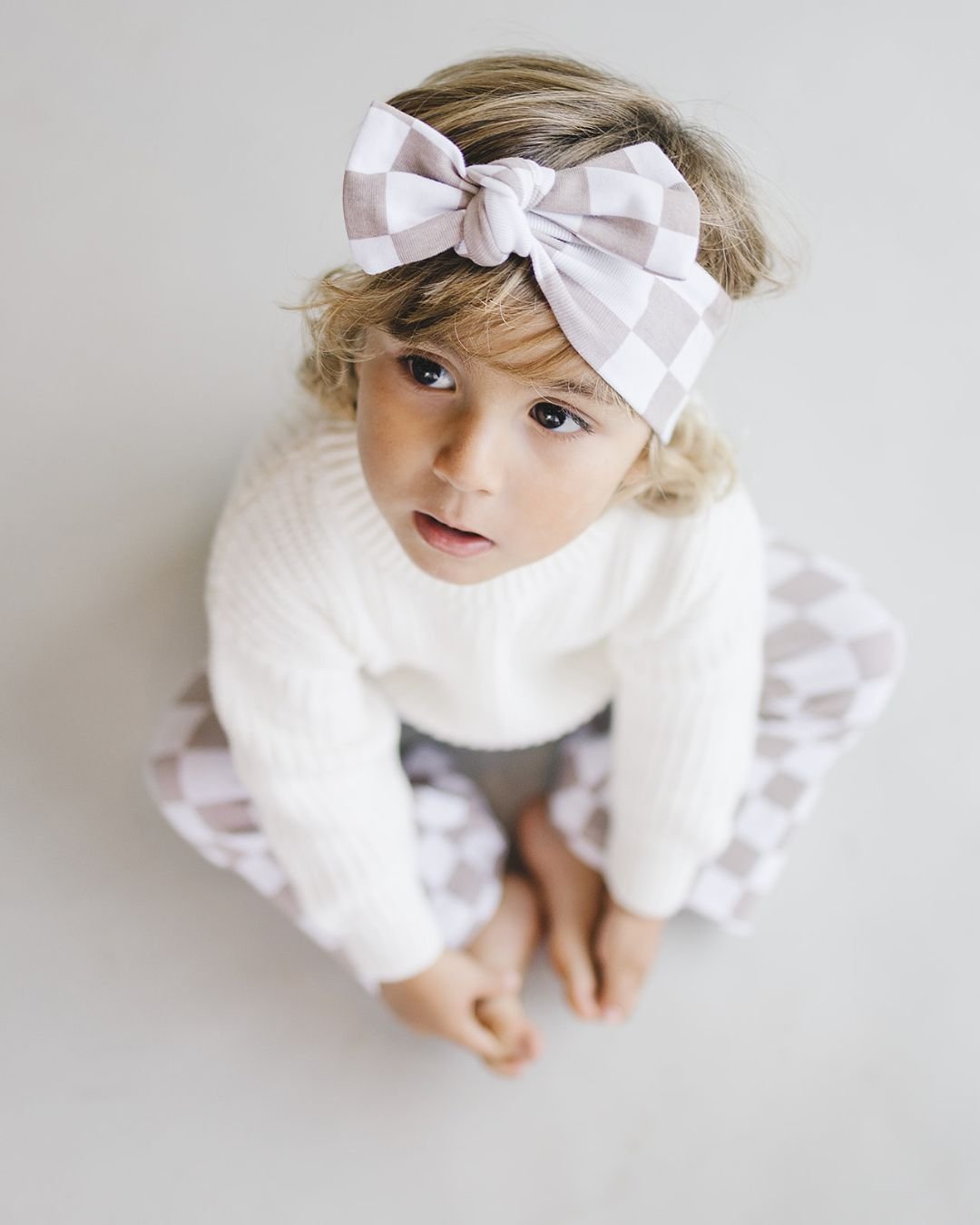 Checkered Headband | Beige - Headband - LUCKY PANDA KIDS