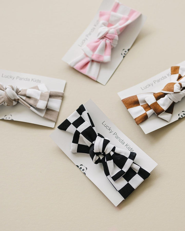 Checkered Headband | Beige - Headband - LUCKY PANDA KIDS