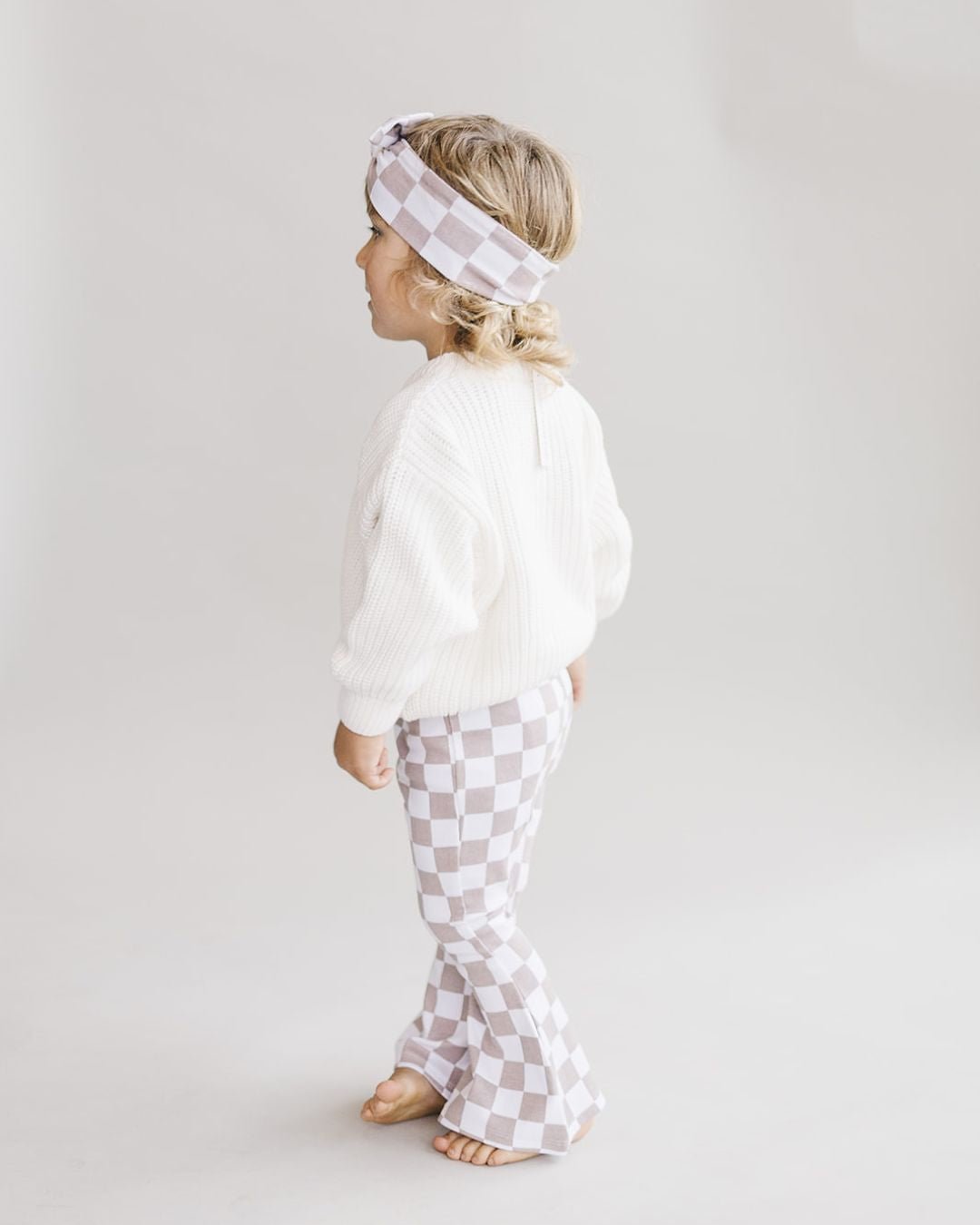 Checkered Headband | Beige - Headband - LUCKY PANDA KIDS