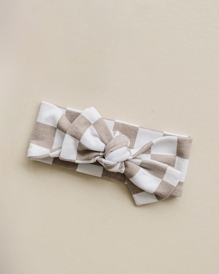 Checkered Headband | Beige - Headband - LUCKY PANDA KIDS