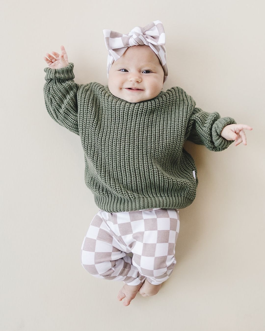 Checkered Leggings | Latte - Leggings - LUCKY PANDA KIDS