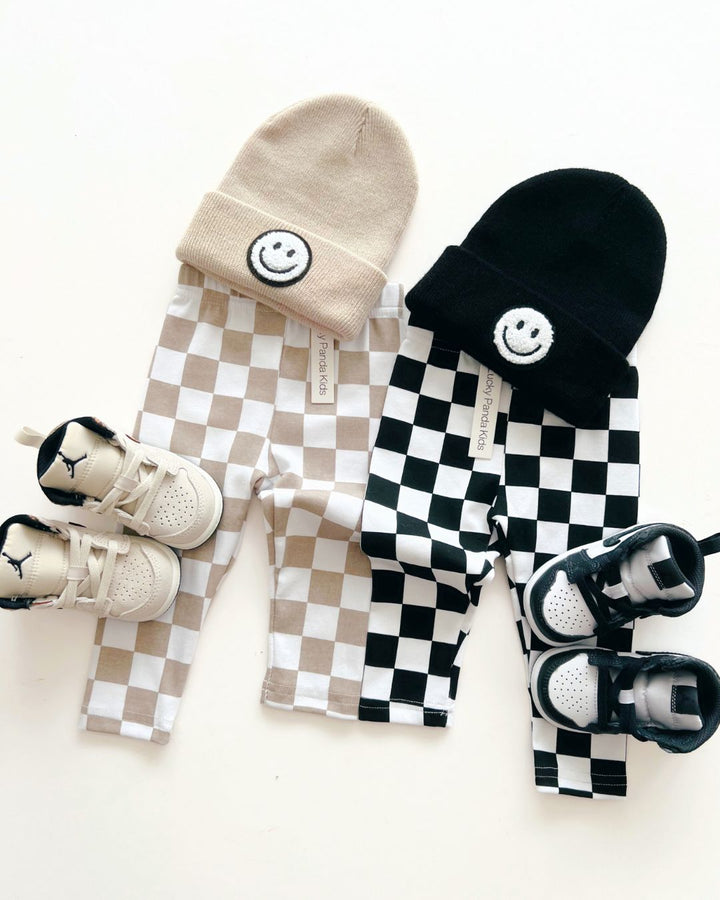 Checkered Leggings | Latte - Leggings - LUCKY PANDA KIDS