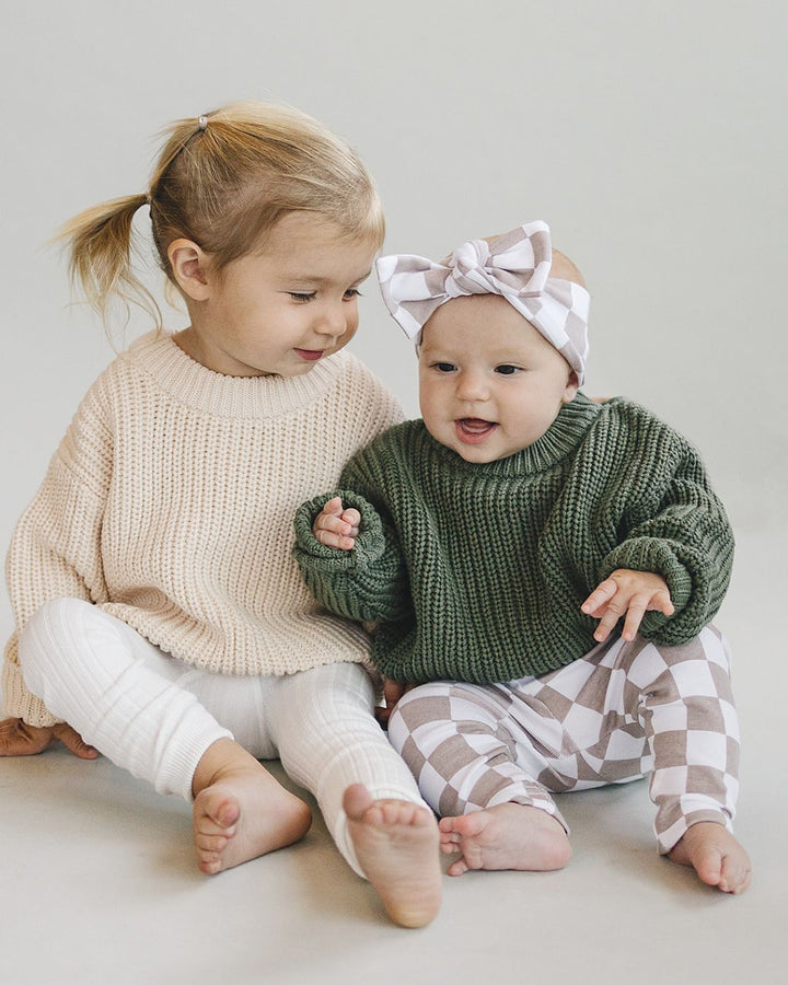 Checkered Leggings | Latte - Leggings - LUCKY PANDA KIDS