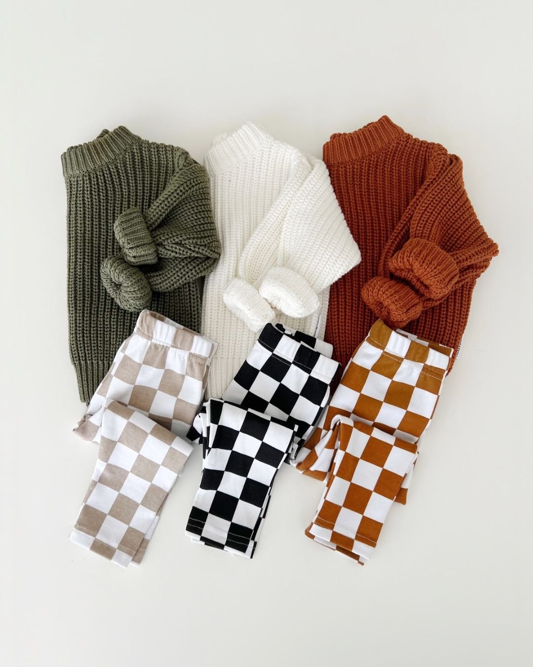 Checkered Leggings | Latte - Leggings - LUCKY PANDA KIDS