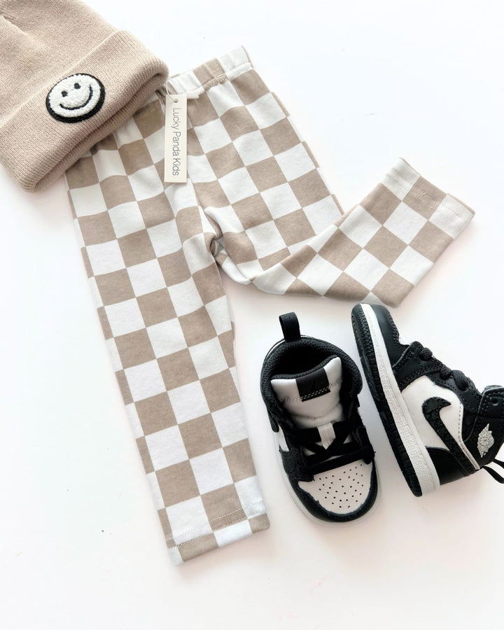 Checkered Leggings | Latte - Leggings - LUCKY PANDA KIDS