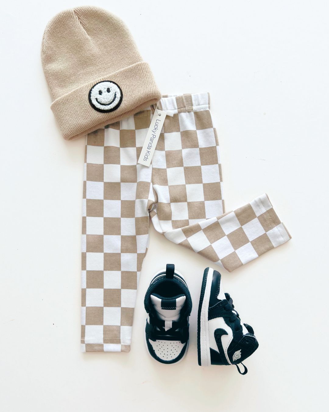 Checkered Leggings | Latte - Leggings - LUCKY PANDA KIDS