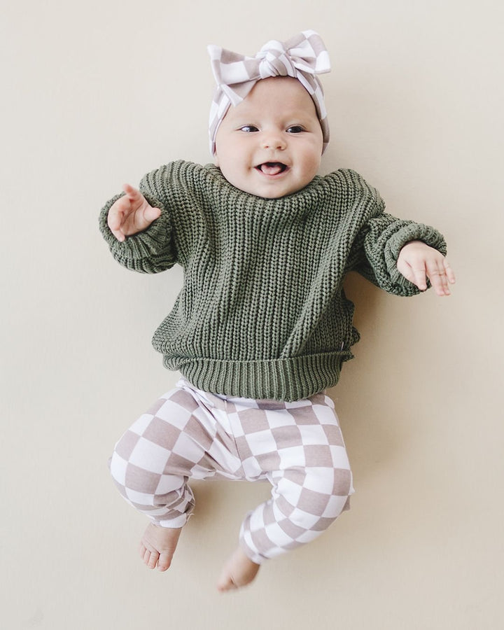 Checkered Leggings | Latte - Leggings - LUCKY PANDA KIDS