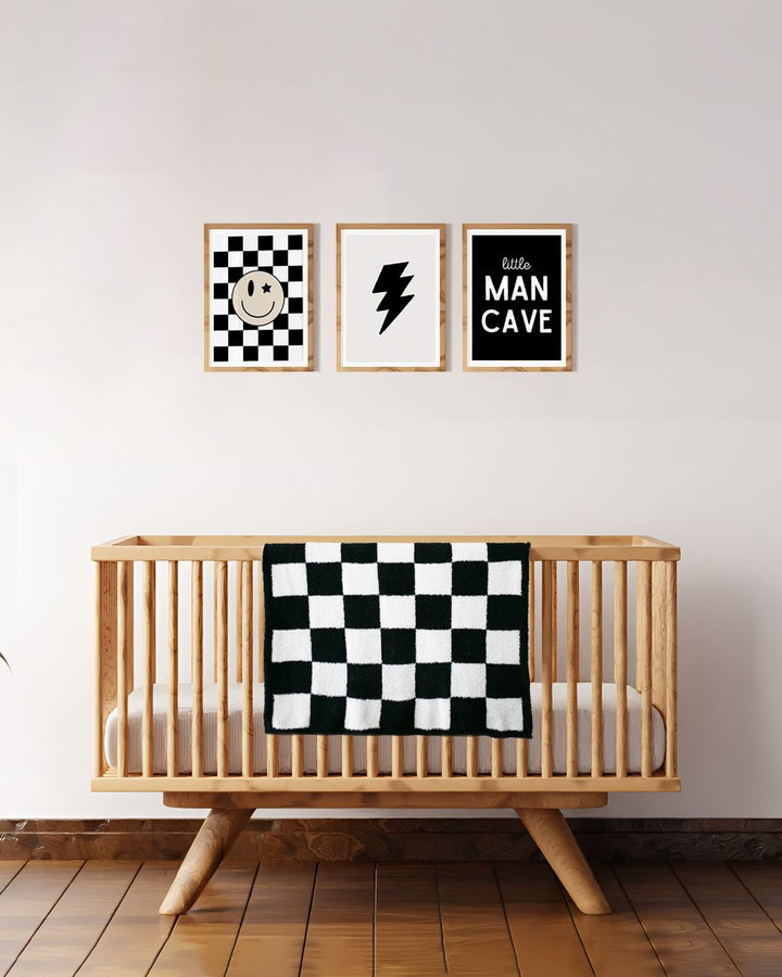 Checkered Plush Blanket | Black - Plush Blanket - LUCKY PANDA KIDS