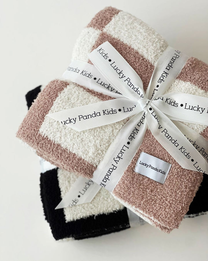 Checkered Plush Blanket | Latte - Plush Blanket - LUCKY PANDA KIDS