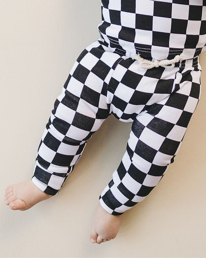 Checkered Smiley Lounge Set | Black - Lounge Set - LUCKY PANDA KIDS