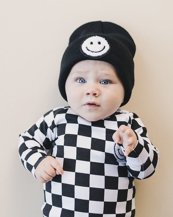 Checkered Smiley Lounge Set | Black - Lounge Set - LUCKY PANDA KIDS