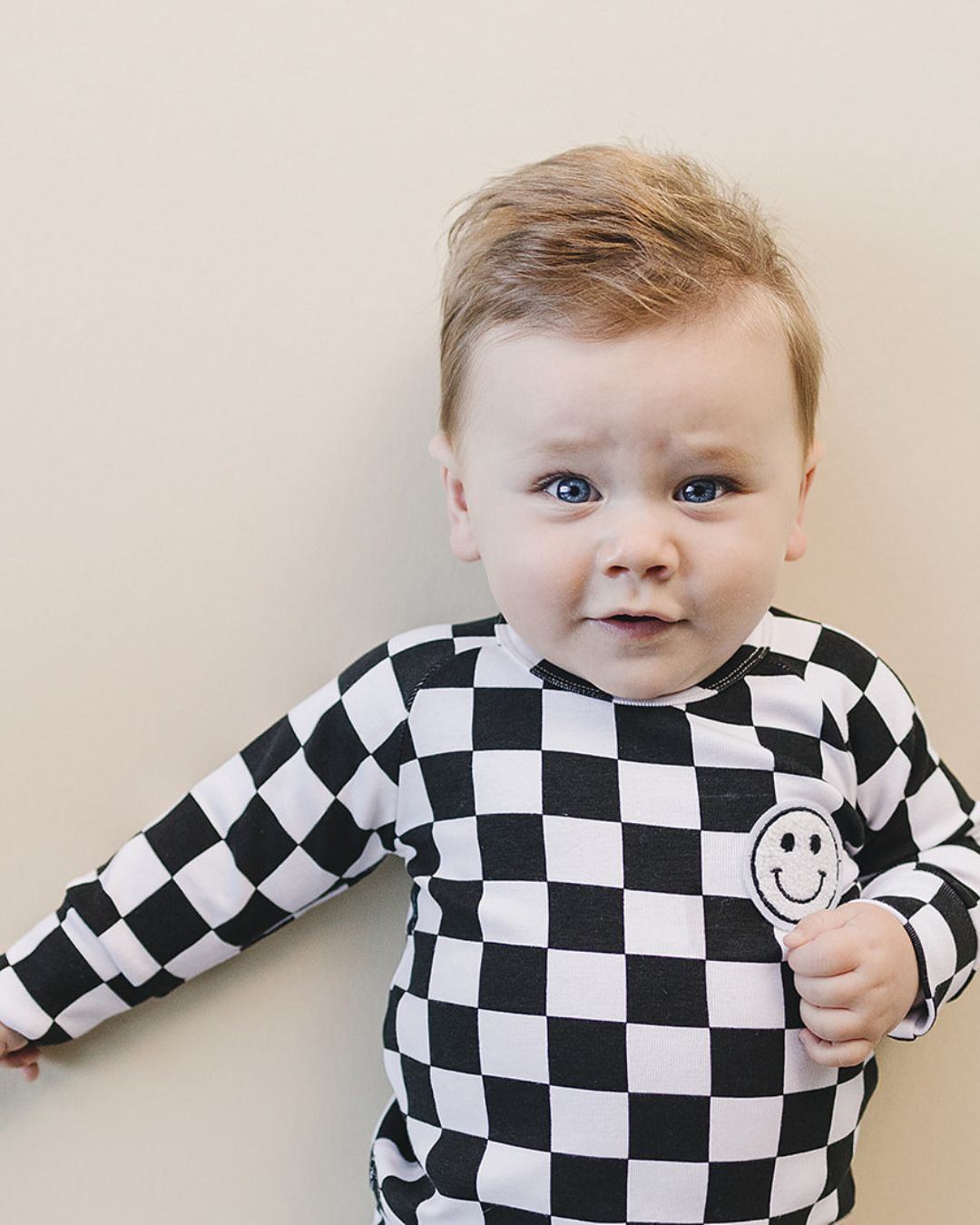 Checkered Smiley Lounge Set | Black - Lounge Set - LUCKY PANDA KIDS