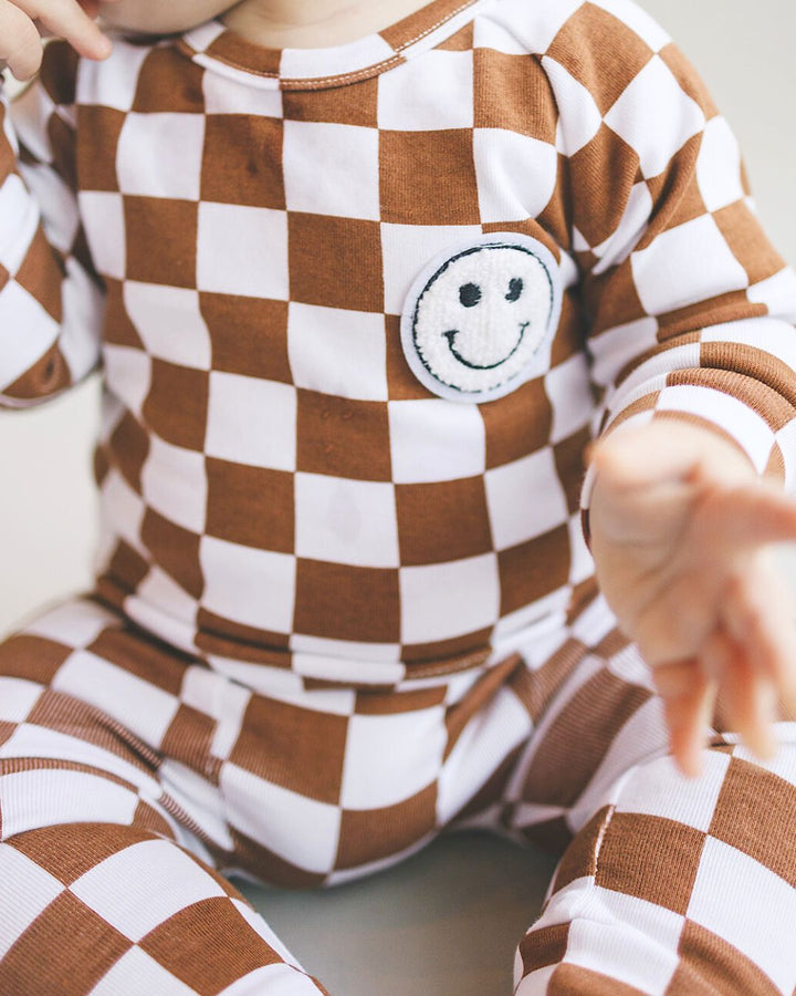Checkered Smiley Lounge Set | Copper - Lounge Set - LUCKY PANDA KIDS