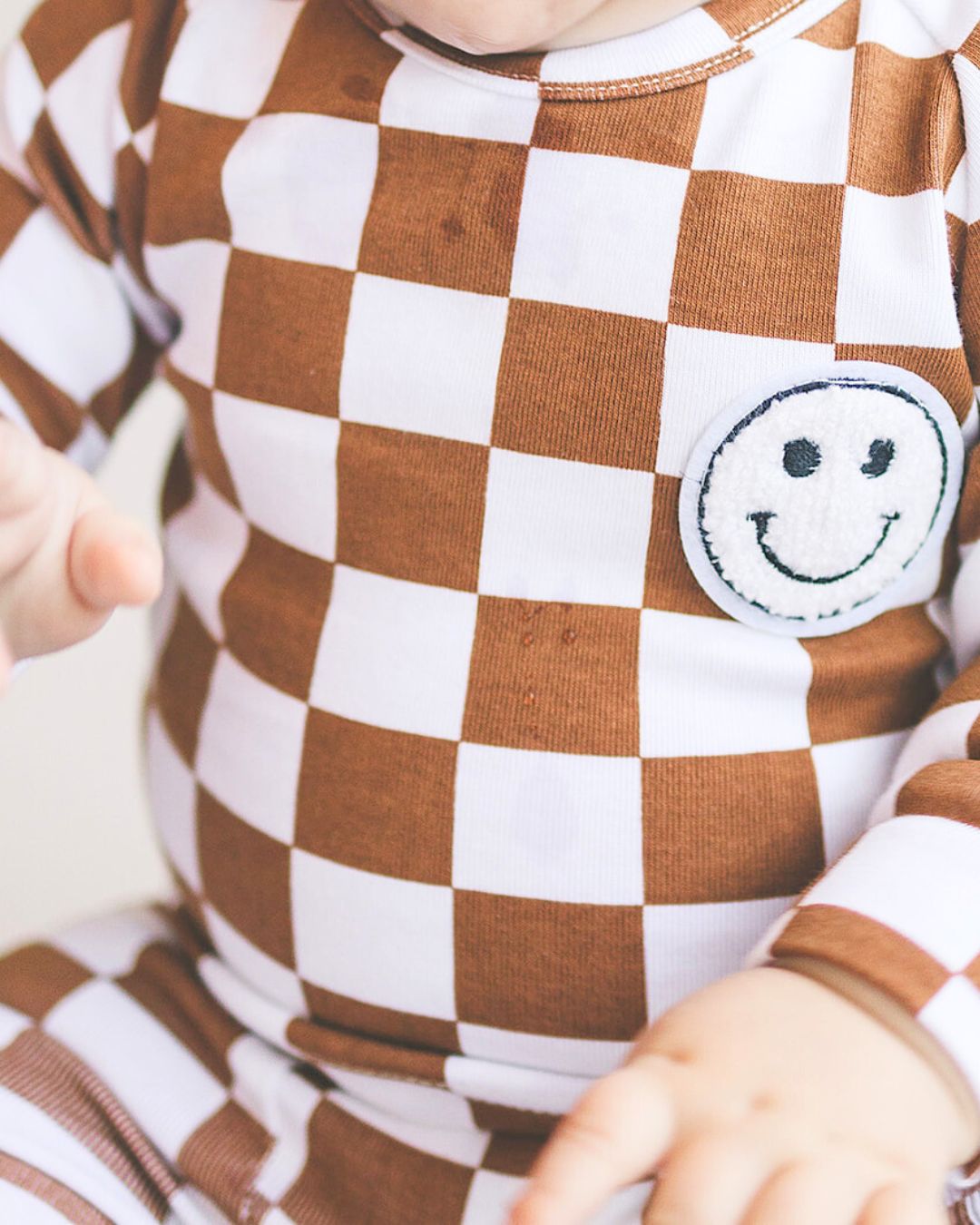 Checkered Smiley Lounge Set | Copper - Lounge Set - LUCKY PANDA KIDS